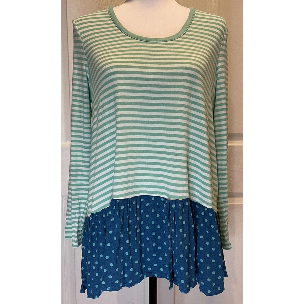 Matilda Jane Women’s Shirt NWT Size Small tunic stripes long sleeves blue green